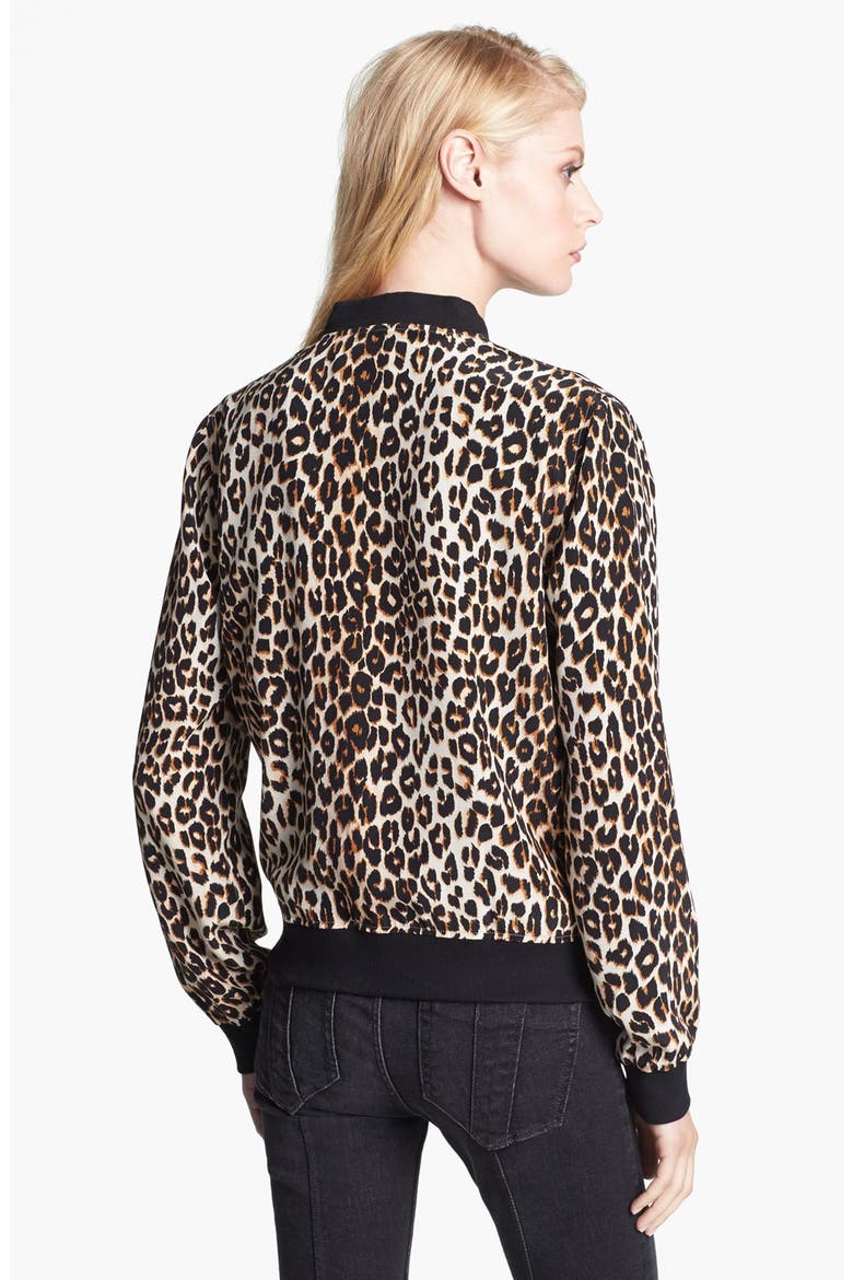 'Abbot' Leopard Print Silk Bomber Jacket, Alternate, color, NATURAL