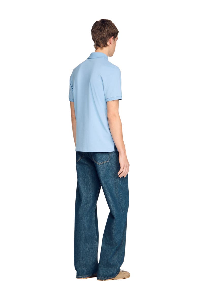 Cotton polo shirt with leather logo, Alternate, color, Blue grey
