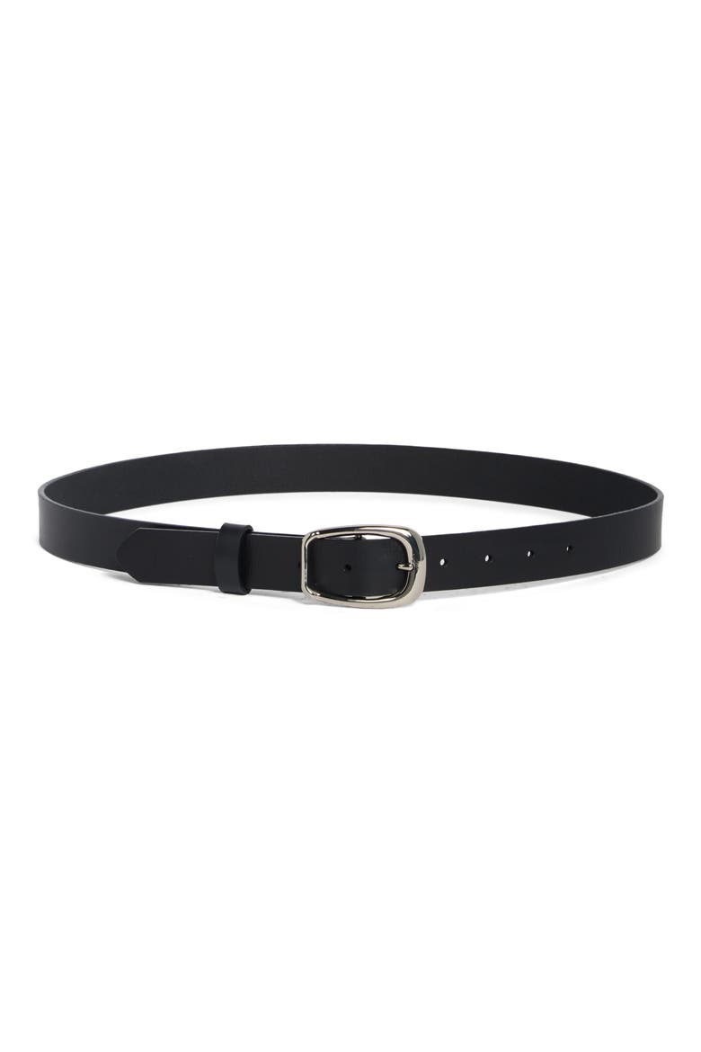 Centerbar Leather Belt, Main, color, BLACK SILVER