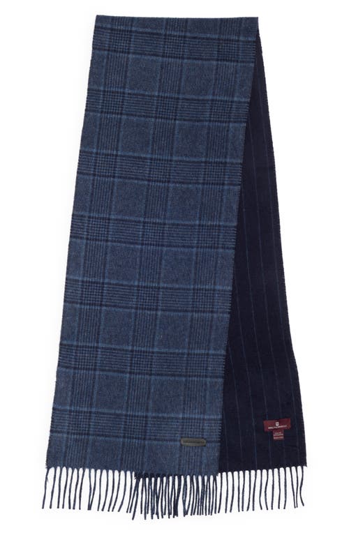 Bruno Magli Silk & Cashmere Double Face Plaid Print Scarf In Blue