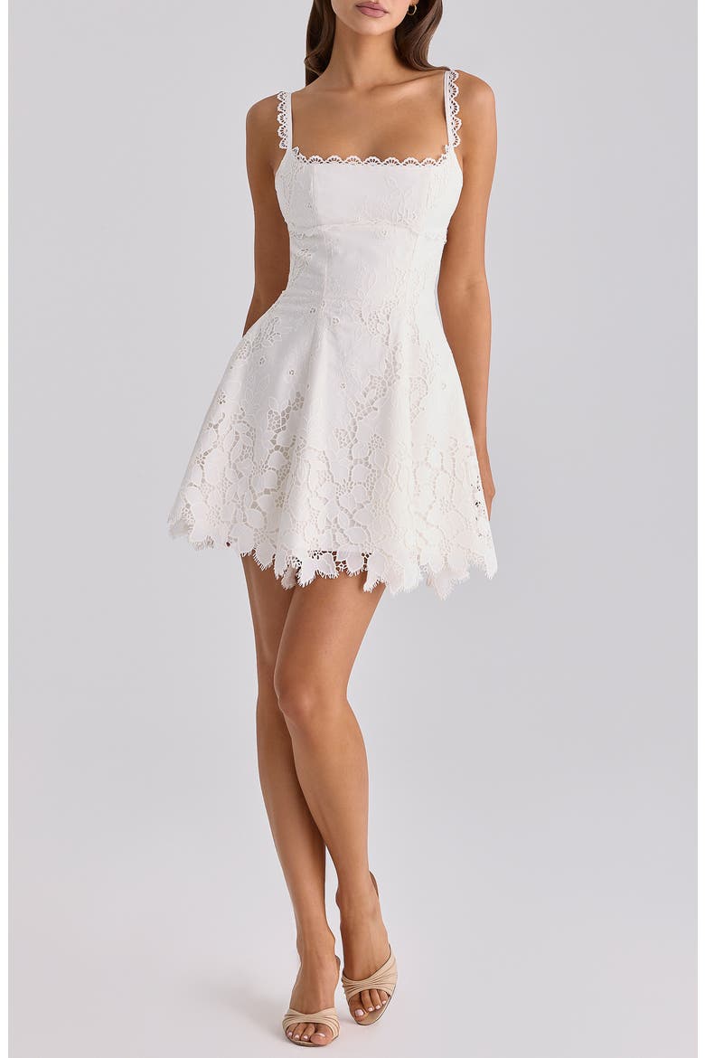 Isla Scalloped Lace Cocktail Minidress, Alternate, color, WHITE