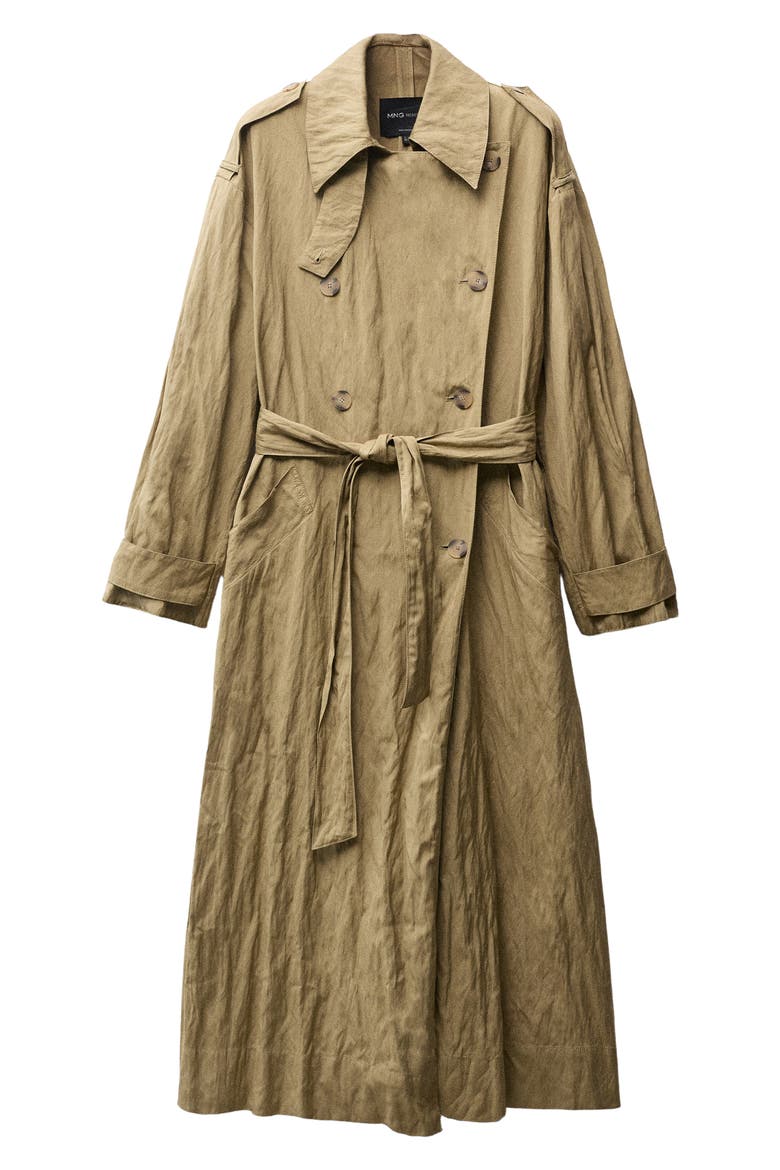 Wrinkled Oversized Belted Trench Coat, Alternate, color, MEDIUM BROWN