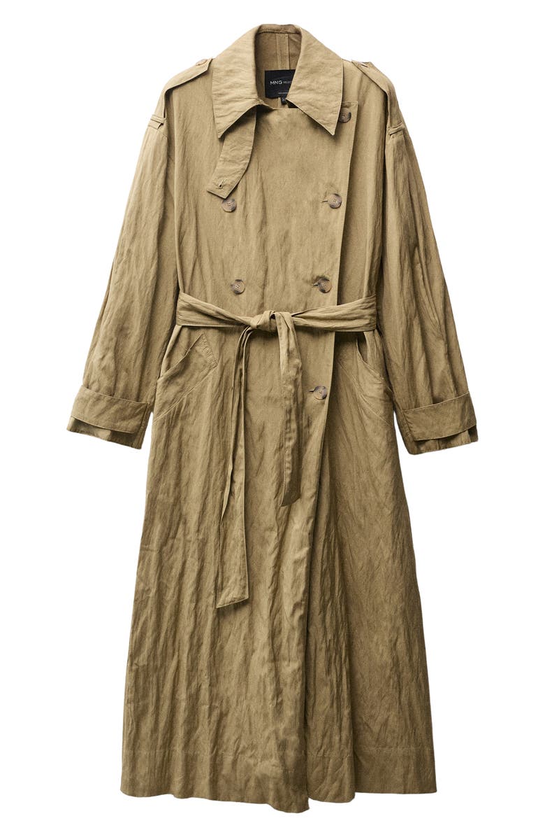 MANGO Wrinkled Oversized Belted Trench Coat, Alternate, color,