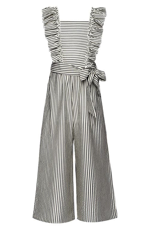 Truly Me Kids' Stripe Ruffle Jumpsuit In Black
