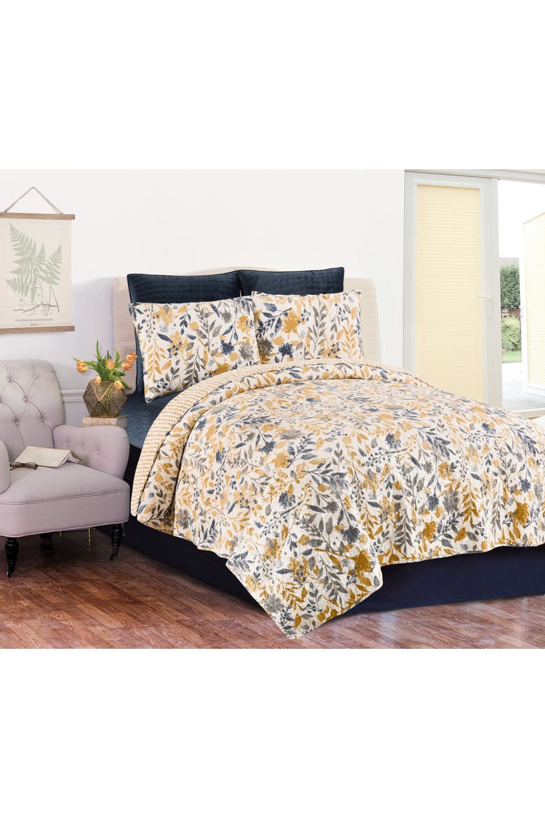 Natural Home Cotton Quilt Set - Reversible and Machine Washable, Alternate, color, Yellow