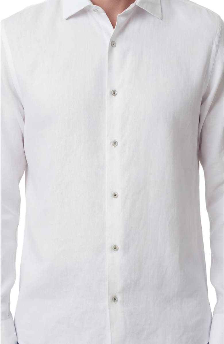 Lords of Harlech Uomo Solid Long Sleeve Fine Linen Shirt, Alternate, color, Laurent White