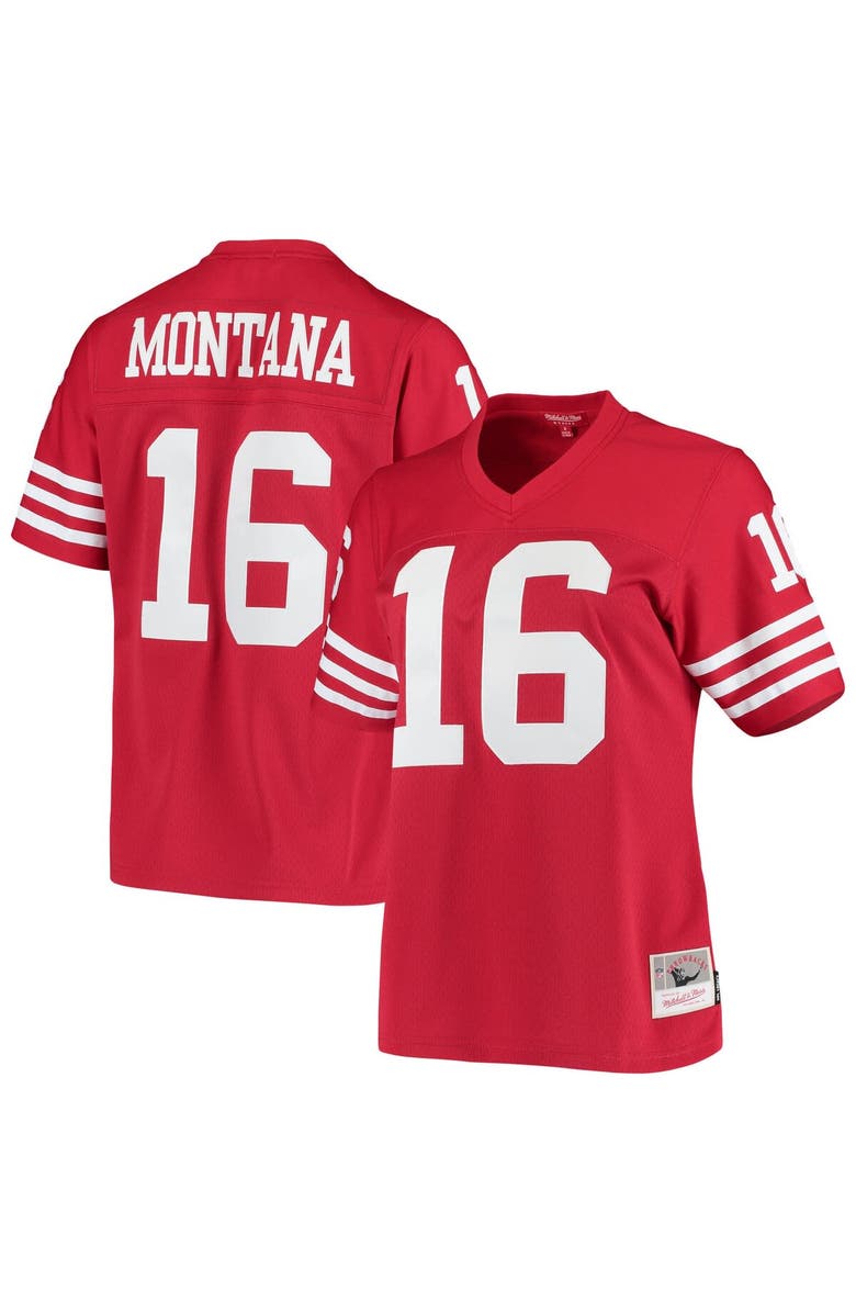 Mitchell & Ness Women's Mitchell & Ness Joe Montana Scarlet San Francisco 49ers 1990 Legacy Replica Jersey, Main, color,