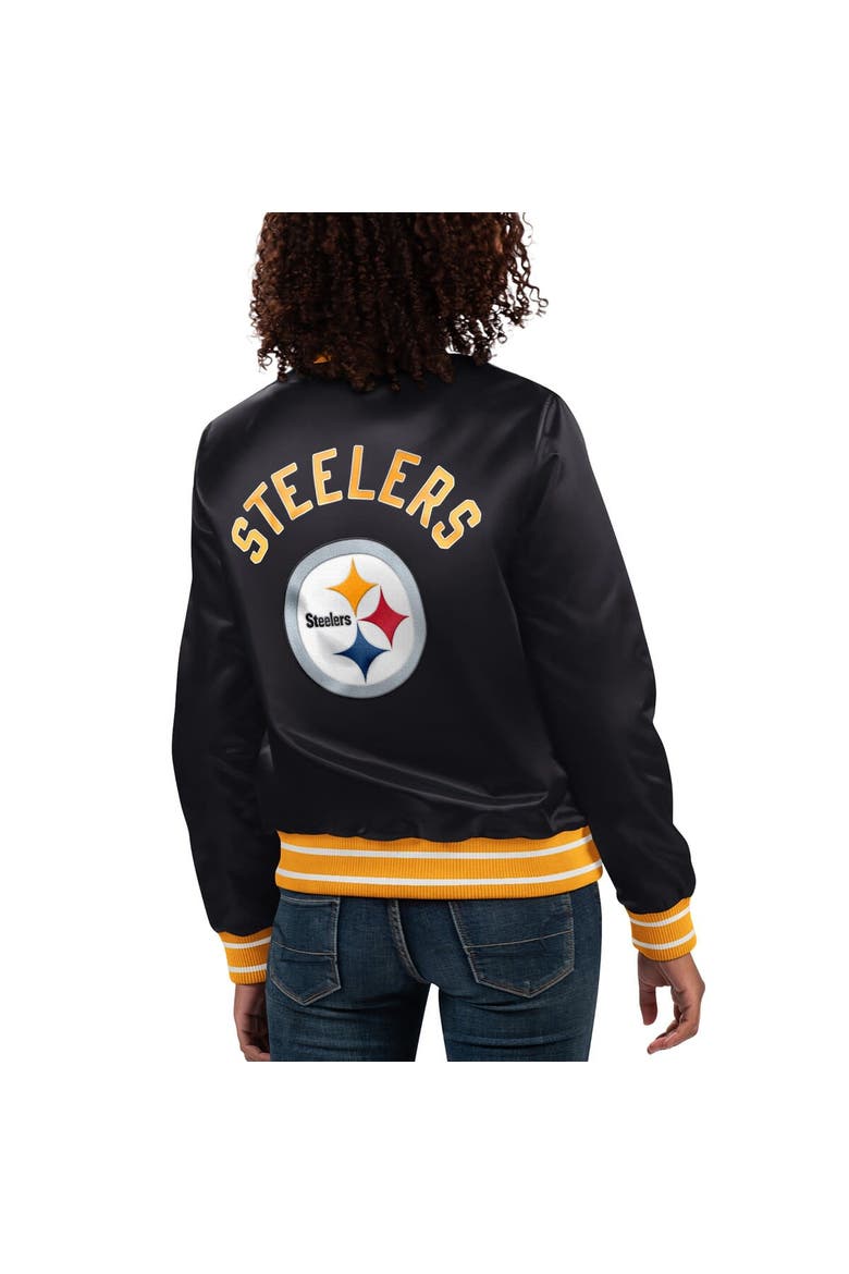 Women's Starter Black Pittsburgh Steelers Full Count Satin Full-Snap Varsity Jacket, Alternate, color, Black