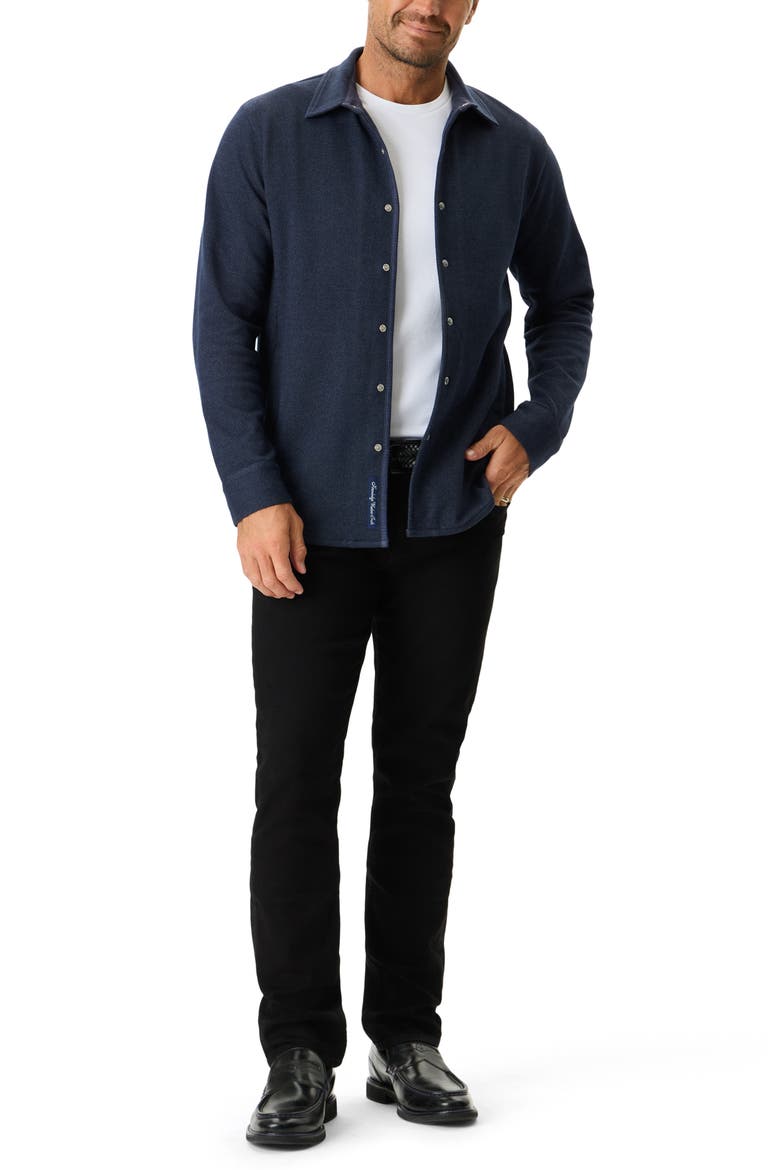 Verano Cotton Blend Piqué Snap-Up Shirt Jacket, Alternate, color, NAVY