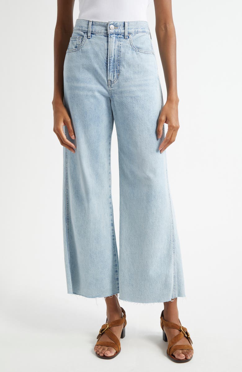 Veronica Beard Taylor Raw Hem High Waist Ankle Wide Leg Jeans, Main, color, Pale Stone