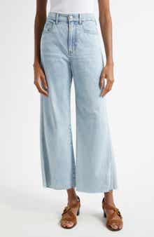 Veronica Beard Taylor Raw Hem High Waist Ankle Wide Leg Jeans
