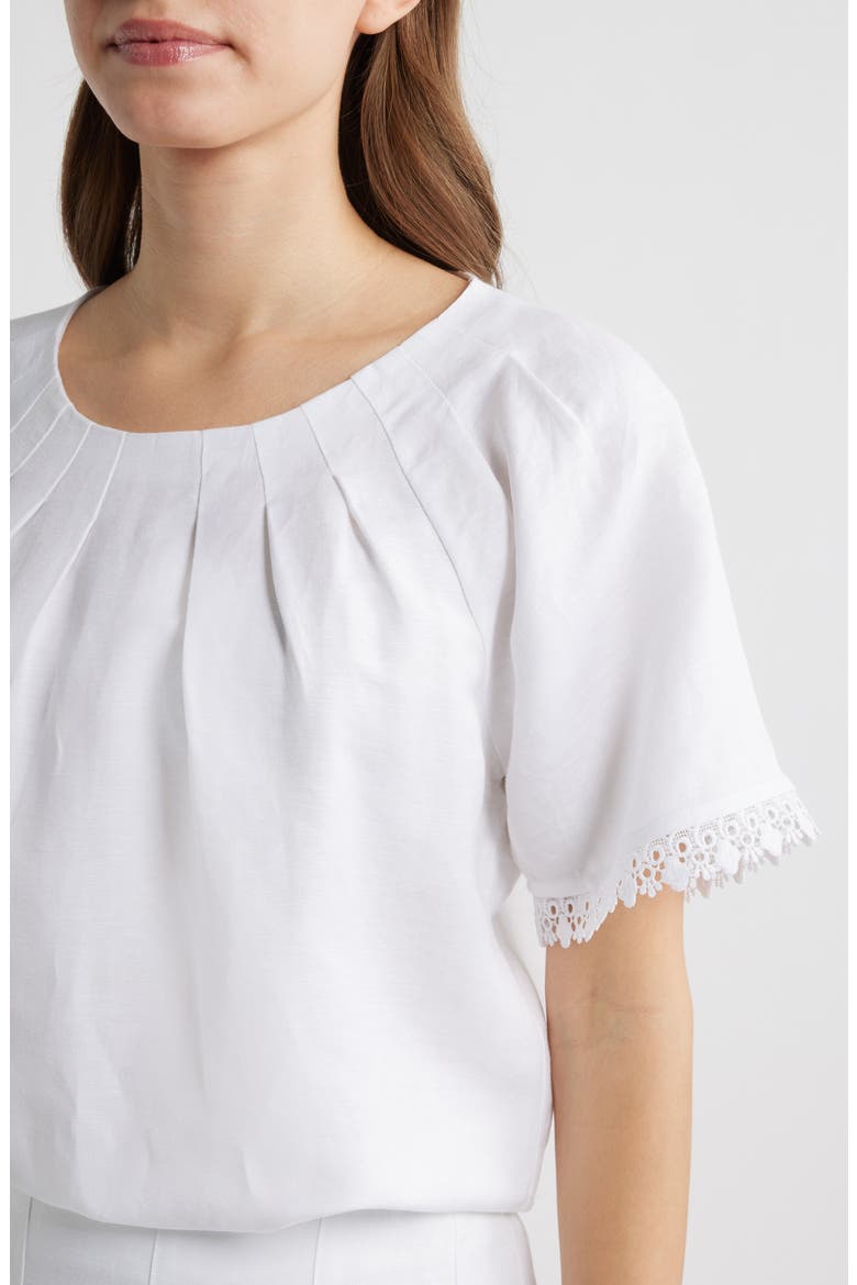 Pleat Short Sleeve Top, Alternate, color, CRISP WHITE