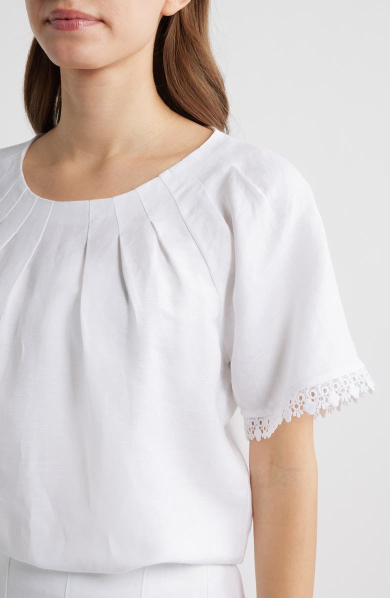 Anne Klein Pleat Short Sleeve Top, Alternate, color, Crisp White
