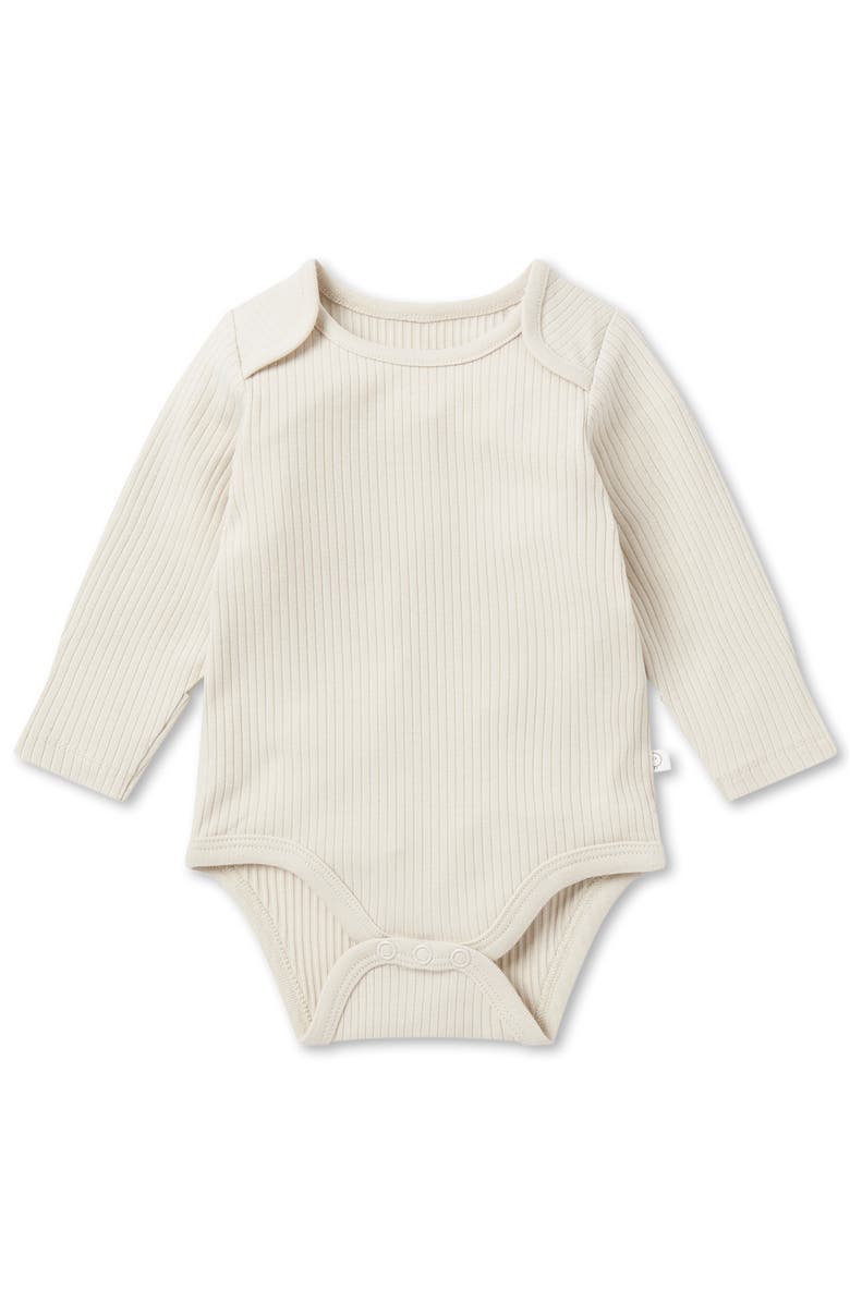 MORI Ribbed Long Sleeve Bodysuit, Main, color, Ecru