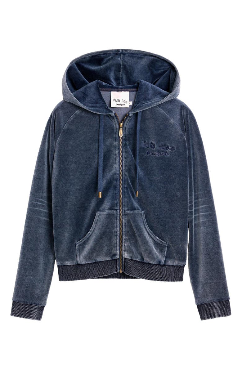 Desigual x Masha Popova Velour Zip Hoodie, Alternate, color, Navy Blue