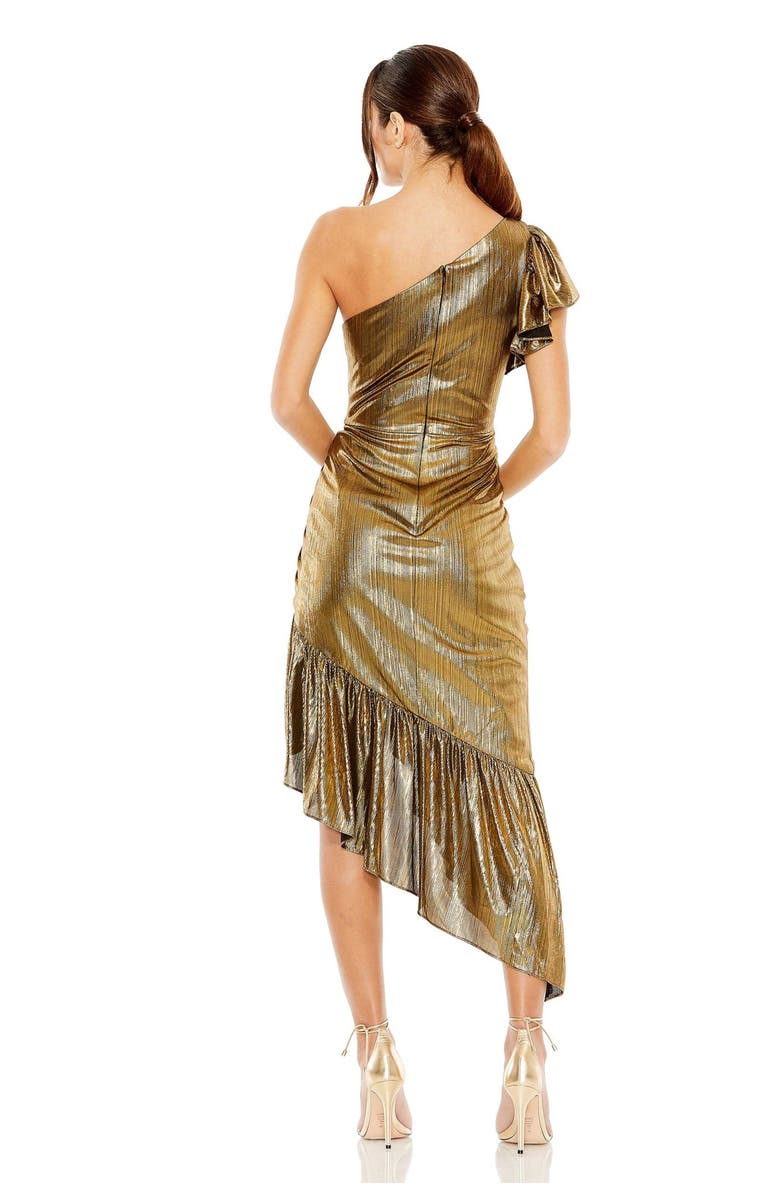 Mac Duggal One Shoulder Flutter Sleeve High Low Dress, Alternate, color, Antique Gold
