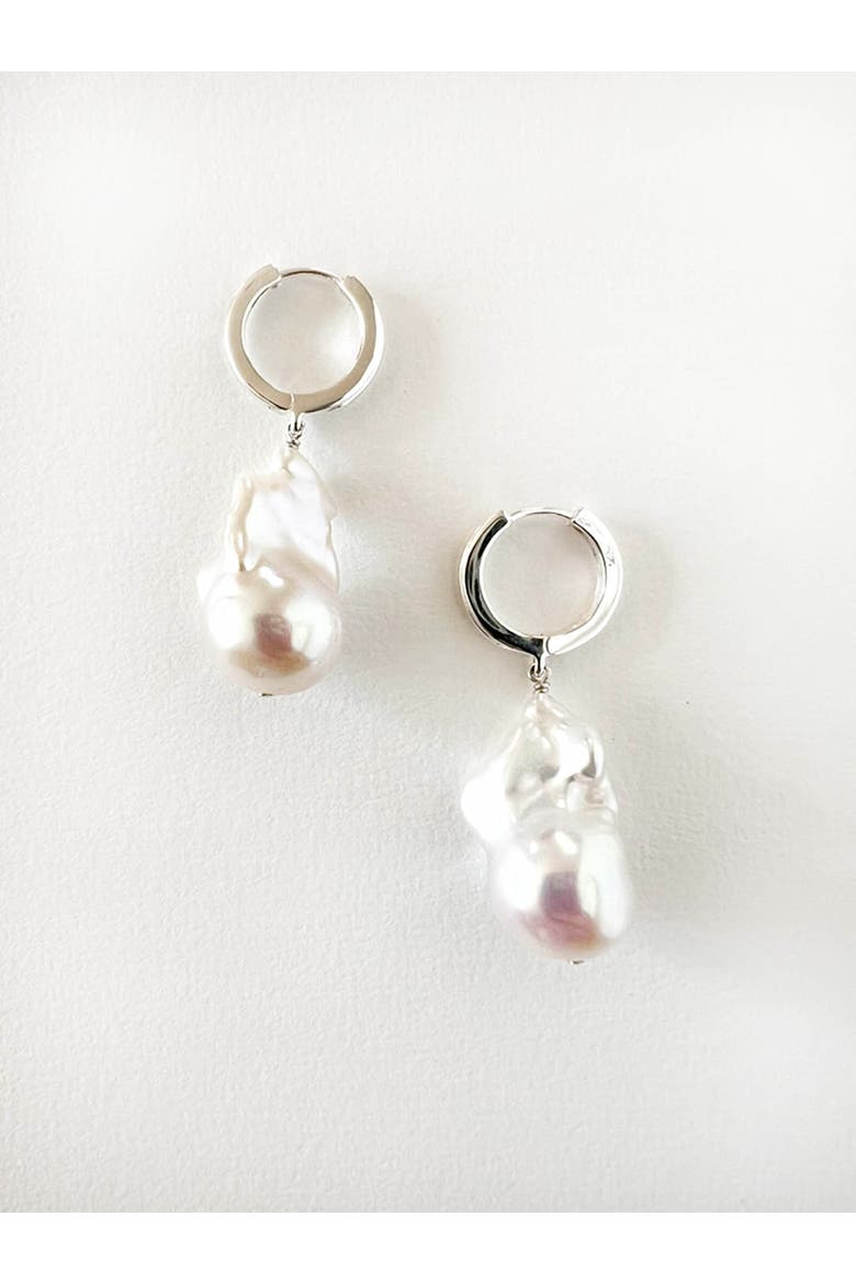 Baroque Pearl Huggies Sterling Silver, Alternate, color, Silver