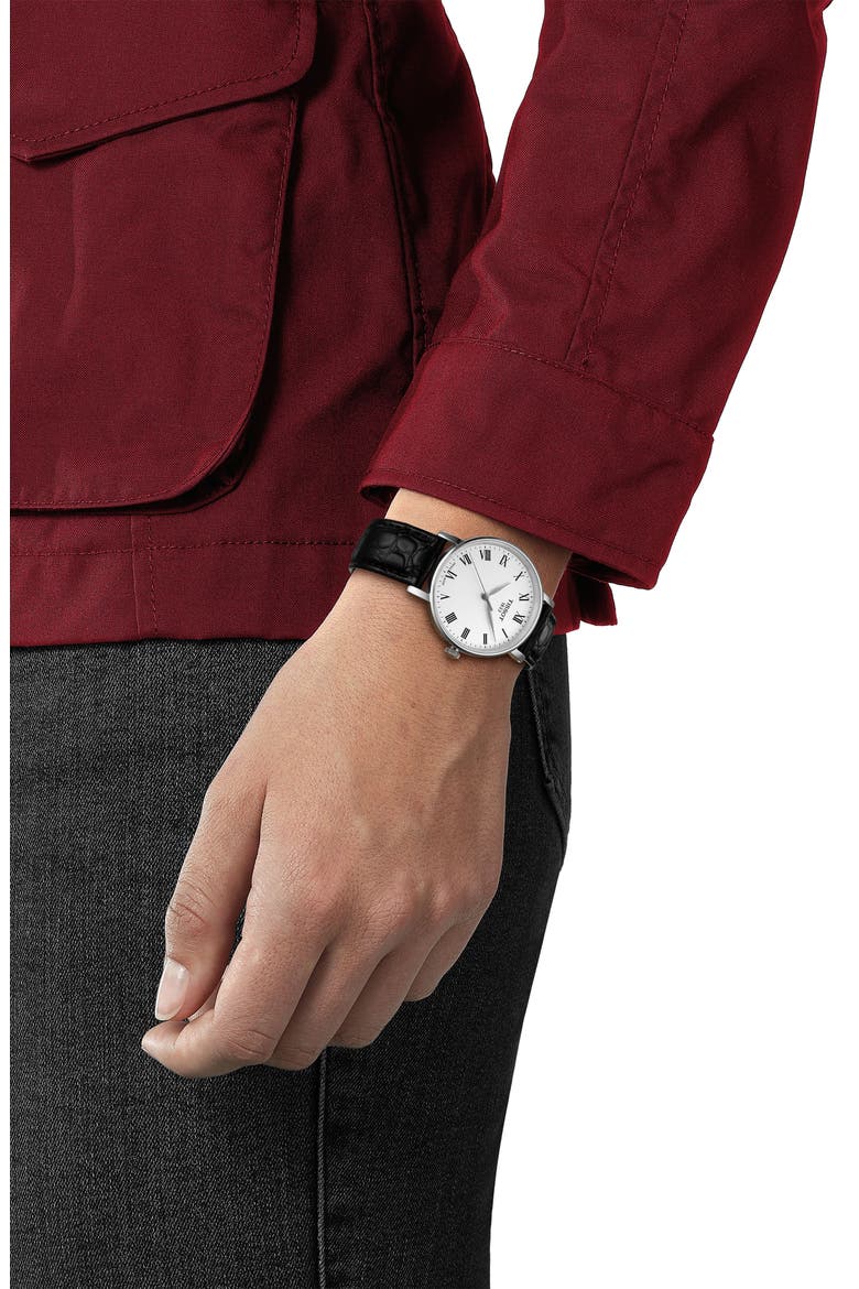 Everytime Desire Leather Strap Watch, 34mm, Alternate, color, SILVER