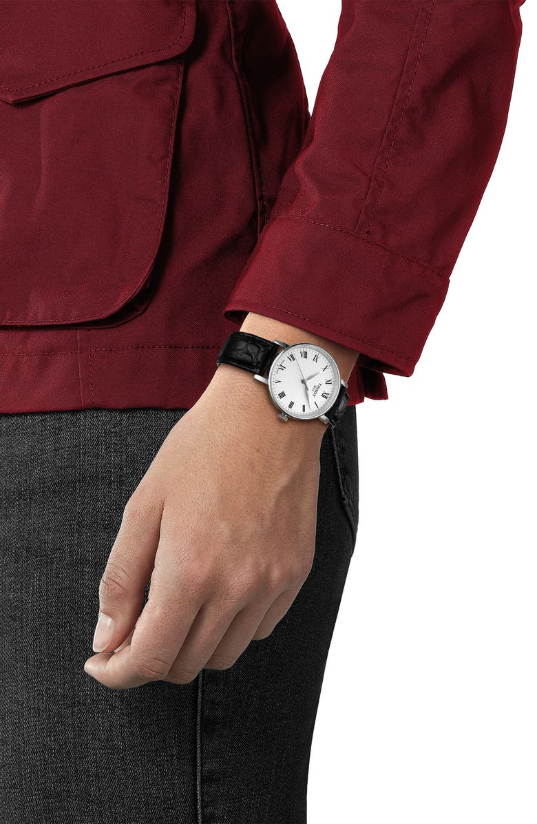 Tissot Everytime Desire Leather Strap Watch, 34mm, Alternate, color, White/ Silver