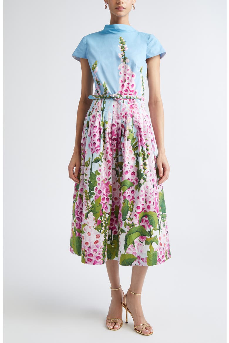 Foxglove Stretch Poplin Fit & Flare Dress, Main, color, LILAC/ SKY