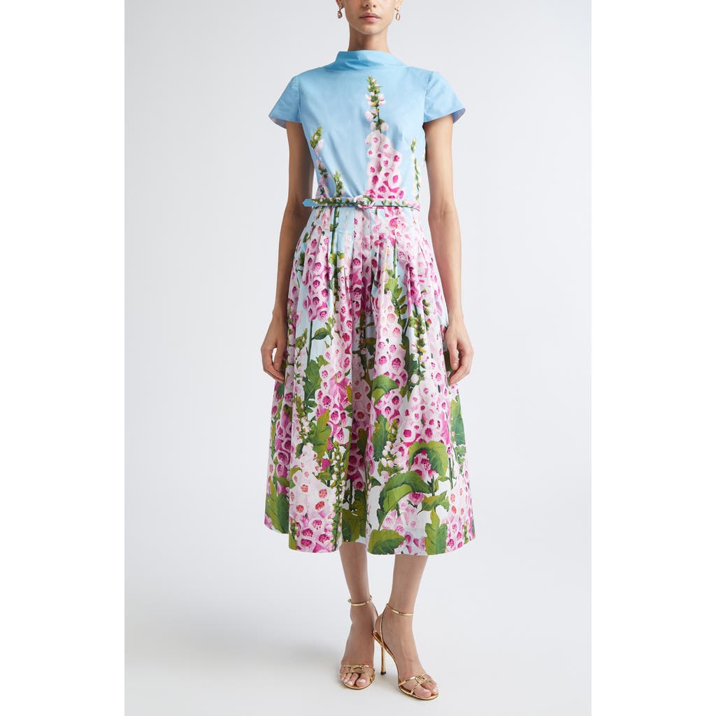 Oscar De La Renta Foxglove Stretch Poplin Fit & Flare Dress In Multi