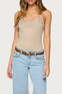 EDIKTED Colbie Faux Suede Fringe Trim Bodysuit
