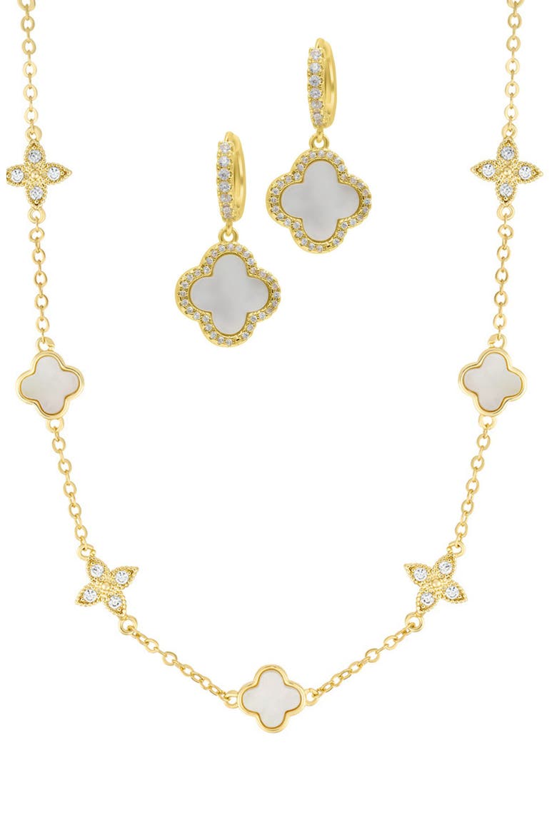 Clover Drop Earrings & Station Necklace Set, Main, color, GOLD