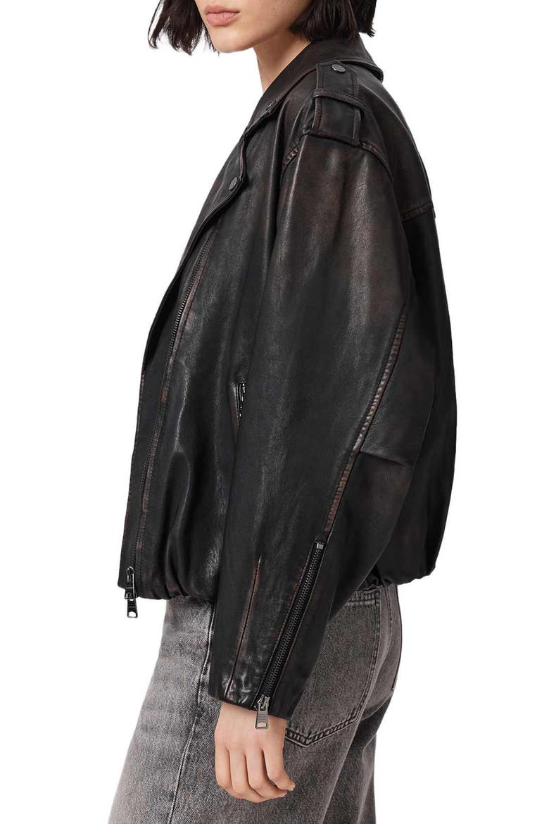 Samina Leather Biker Jacket, Alternate, color, BLACK/ BROWN