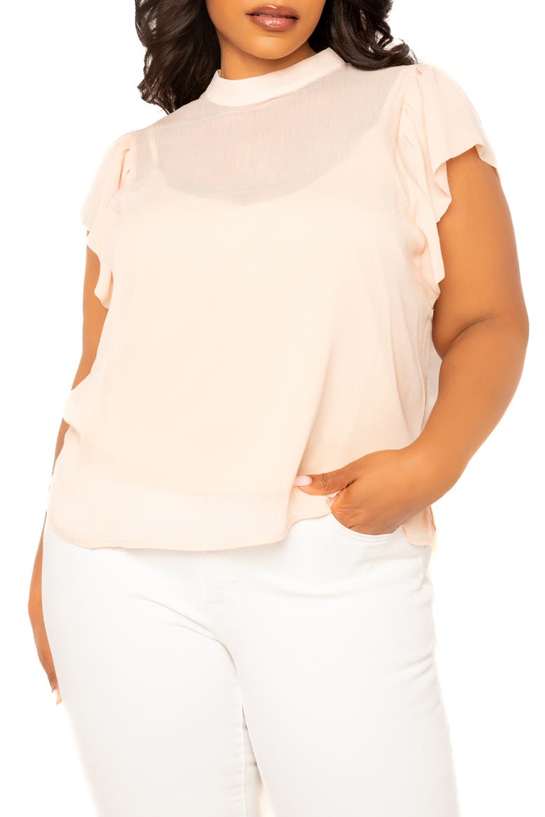 Ruffle Sleeve Top, Main, color, BLUSH
