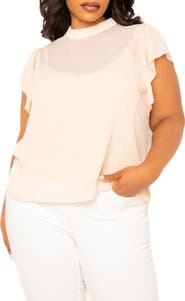 BUXOM COUTURE Ruffle Sleeve Top