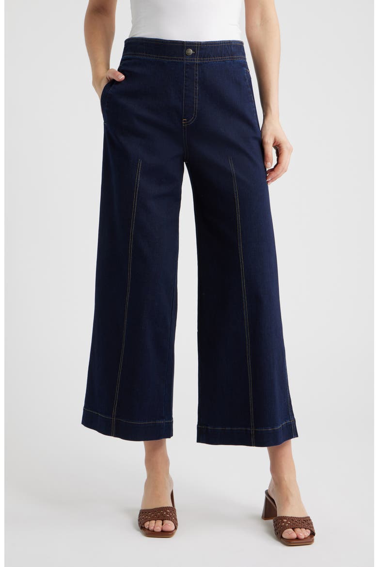 Fine Lines Crop Wide Leg Pull-On Pants, Main, color, BLACK INDIGO