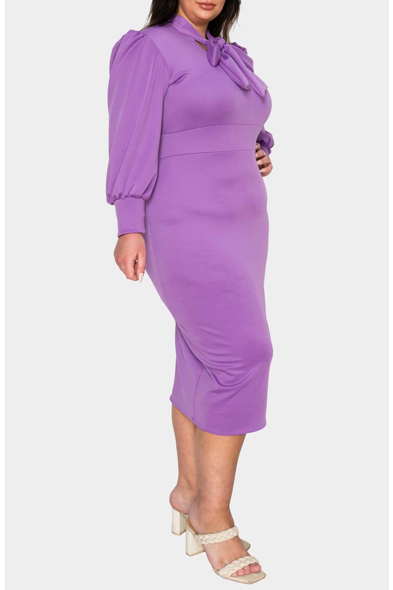 Anastasia Tie Neck Long Sleeve Dress, Alternate, color, LILAC