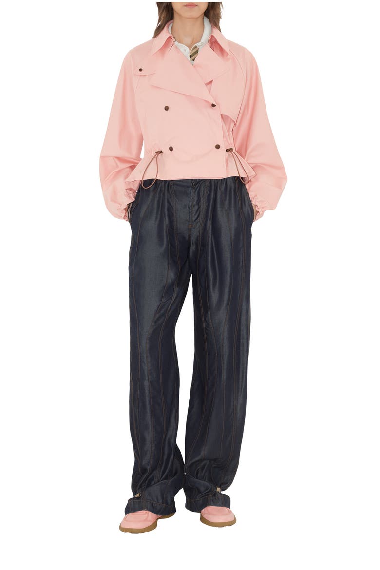 Tropical Gabardine Hooded Trench Jacket, Main, color, Flora pink