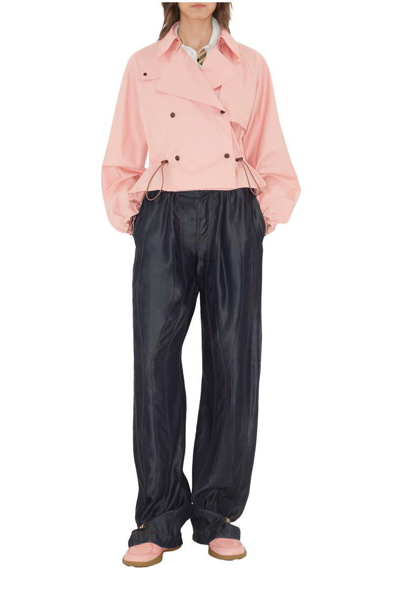 Burberry Tropical Gabardine Hooded Trench Jacket, Main, color, Flora Pink