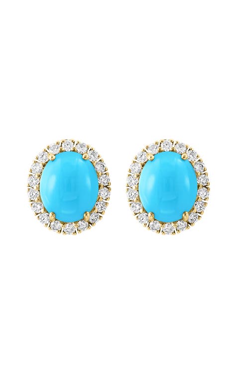 14K Yellow Gold Golden Sky Turquoise Stud Earrings