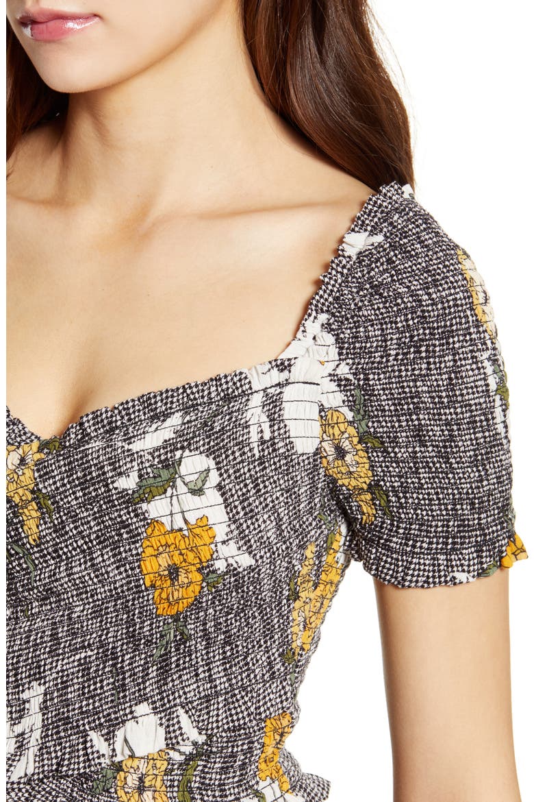 Smocked Crop Top, Alternate, color, HOUNDS TOOTH FLORAL