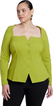 ELOQUII Square Neck Button Front Top