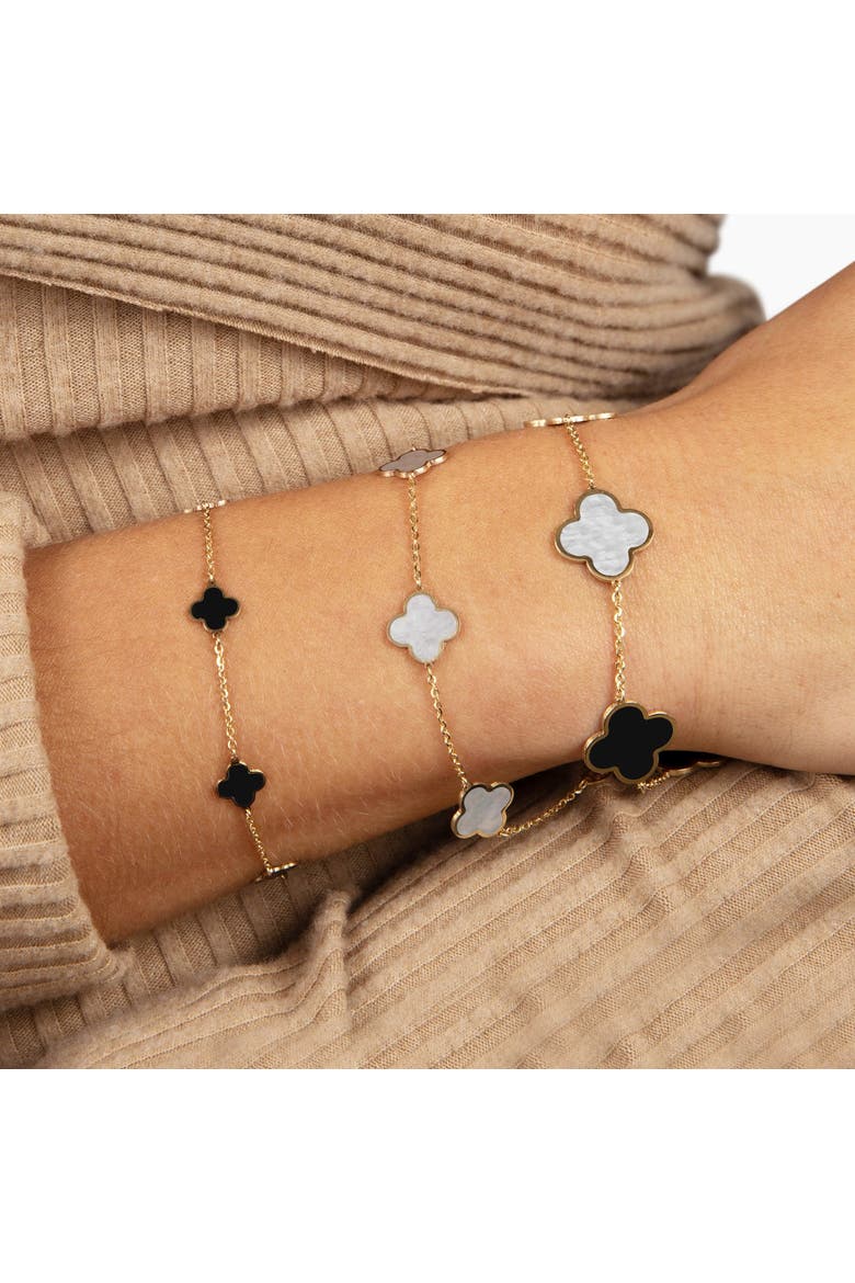Large Mother of Pearl and Onyx Mixed Clover Bracelet, Alternate, color, Mother of Pearl and Onyx