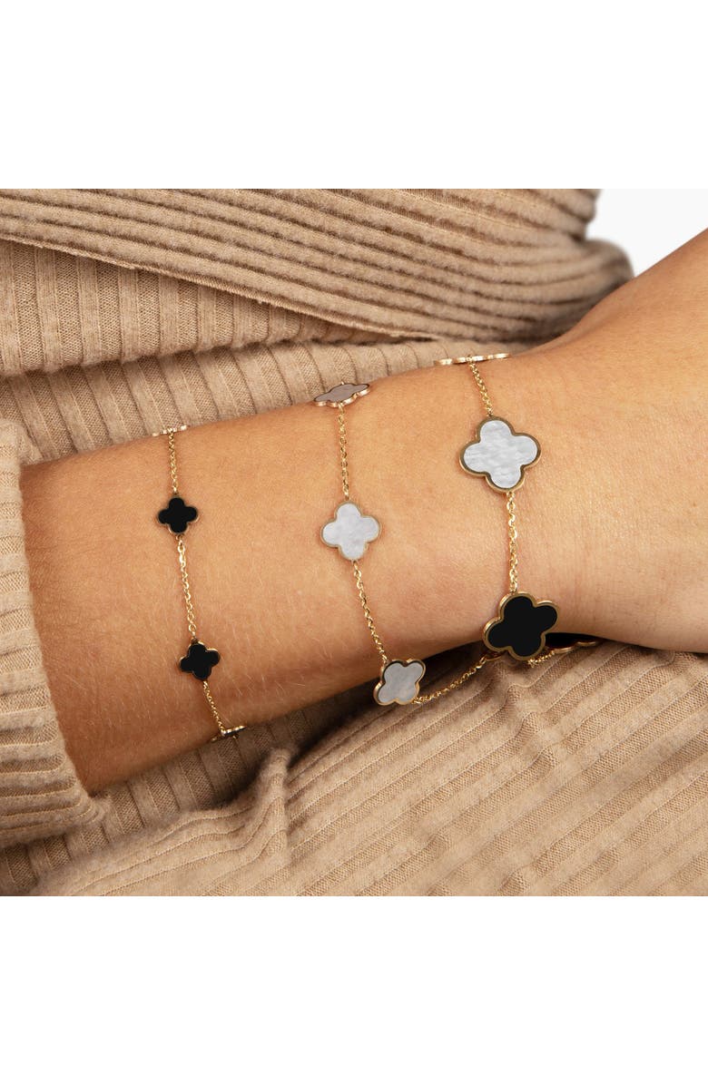 The Lovery Fine Jewelry Large Mother of Pearl and Onyx Mixed Clover Bracelet, Alternate, color, Mother Of Pearl And Onyx