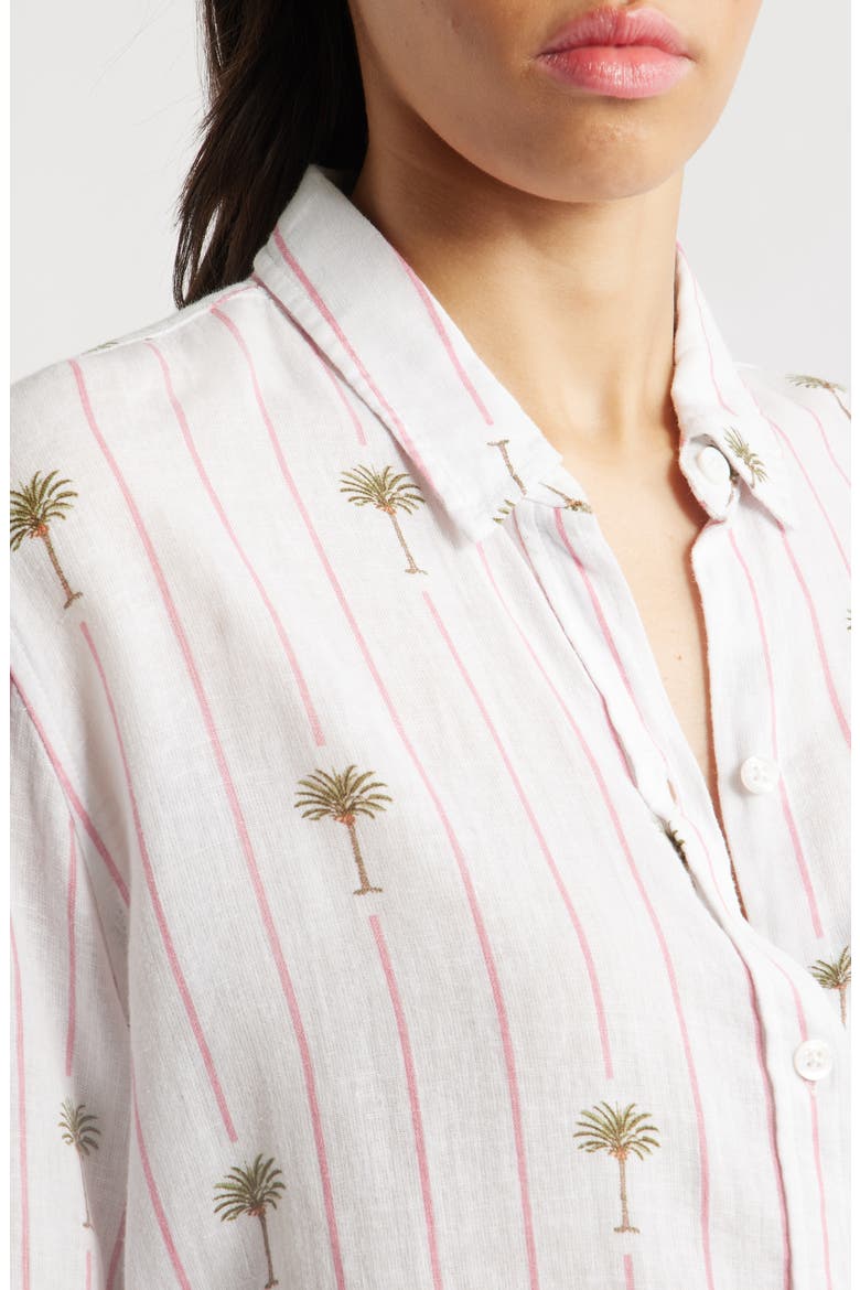 Charli Stripe Palm Tree Print Linen Blend Button-Up Shirt, Alternate, color, PINK PALM STRIPE
