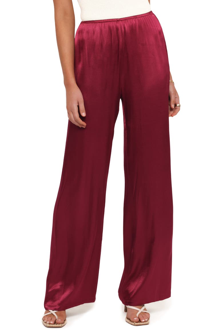 Carissa Wide Leg Satin Pants, Main, color, BERRY