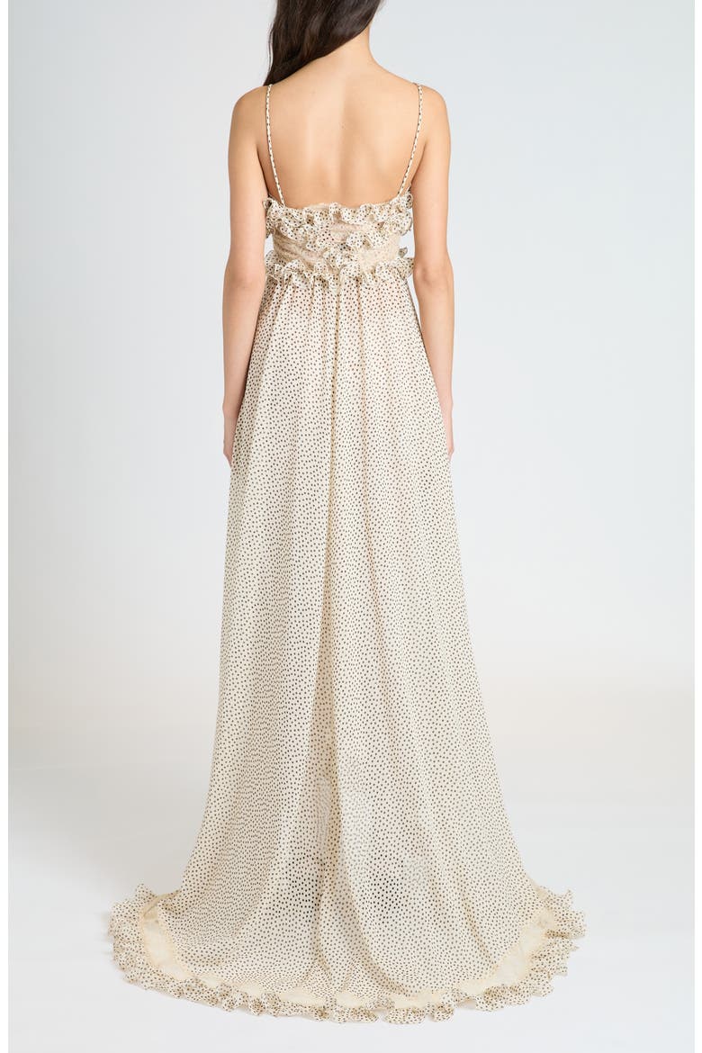 Polka Dot Ruffle Silk Georgette Gown, Alternate, color, BETULLA/ NERO