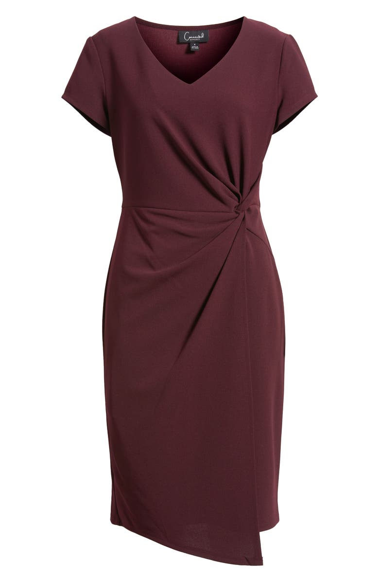 Connected Apparel Twist Detail Asymmetric Hem Dress, Alternate, color, Bordeaux