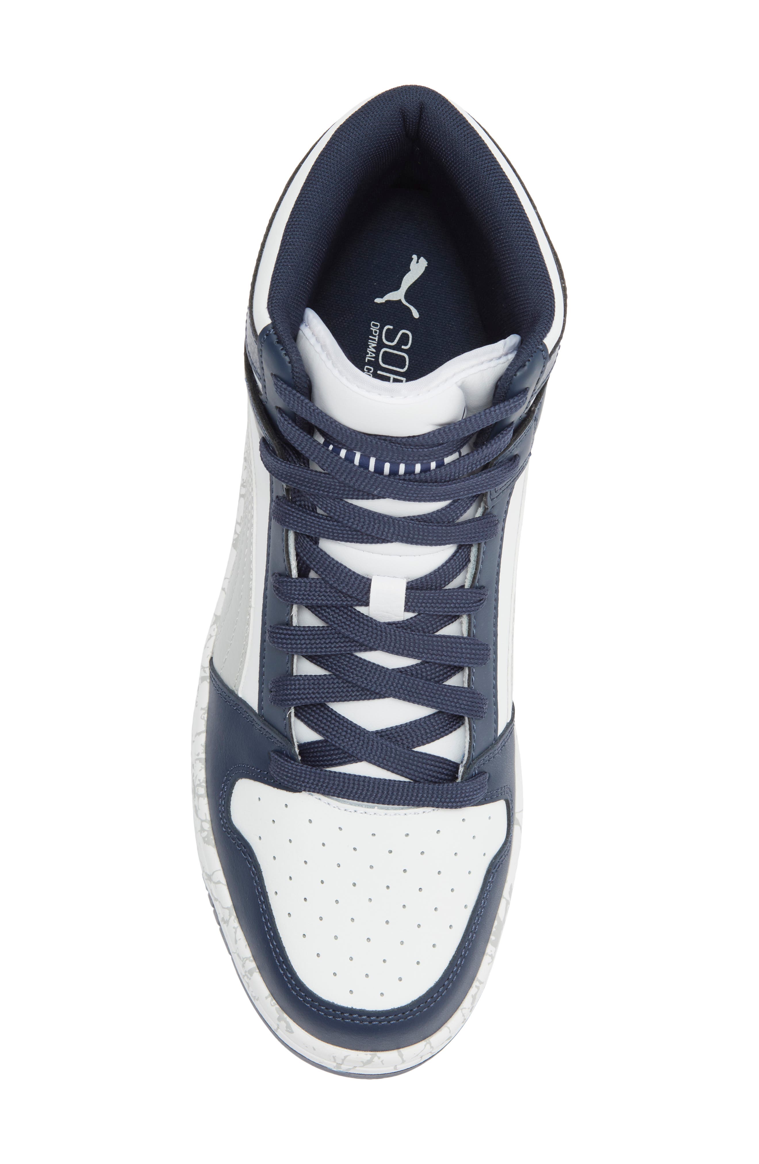PUMA Rebound Layup Atypical High Top Sneaker, Alternate, color, Puma White/ Light Gray/ Navy