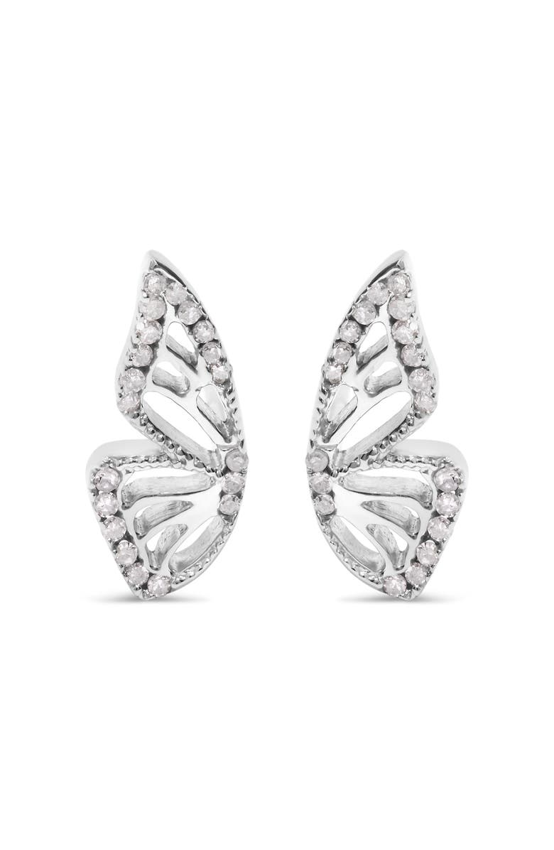 Haus of Brilliance .925 Sterling Silver 1/6ct TDW Diamond Butterfly Earrings, Main, color, Silver