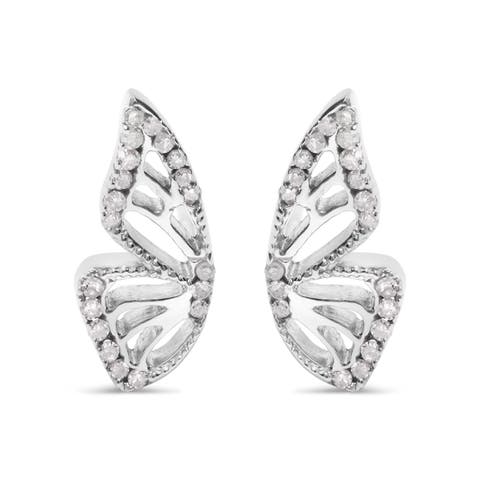 .925 Sterling Silver 1/6ct TDW Diamond Butterfly Earrings
