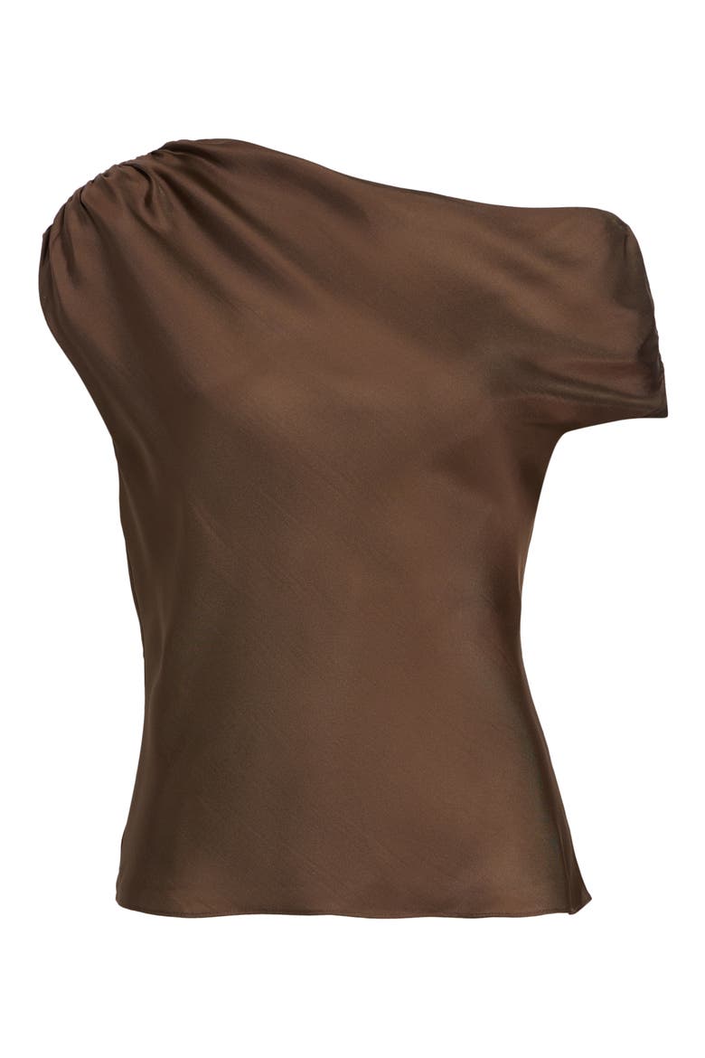 Veda Ruched One-Shoulder Top, Main, color, COFFEE