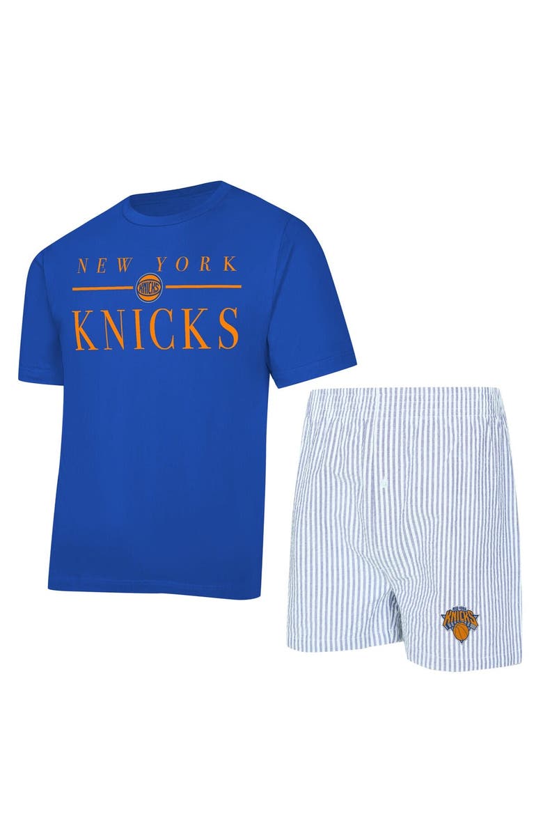 CONCEPTS SPORT Women's Concepts Sport  Blue/White New York Knicks Copeland T-Shirt & Shorts Sleep Set, Main, color, Blue