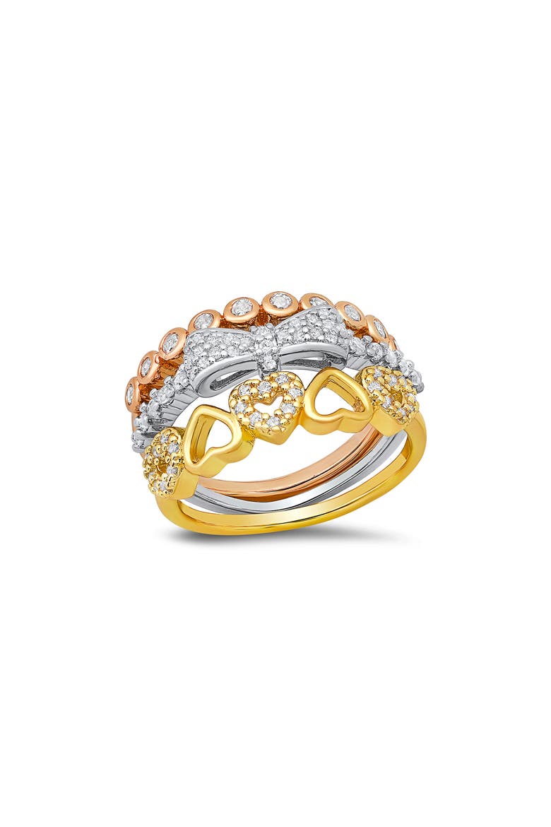 Set of 3 Tri-Tone 18K Gold Plated Simulated Diamond Stackable Rings, Main, color, GOLD MULTI