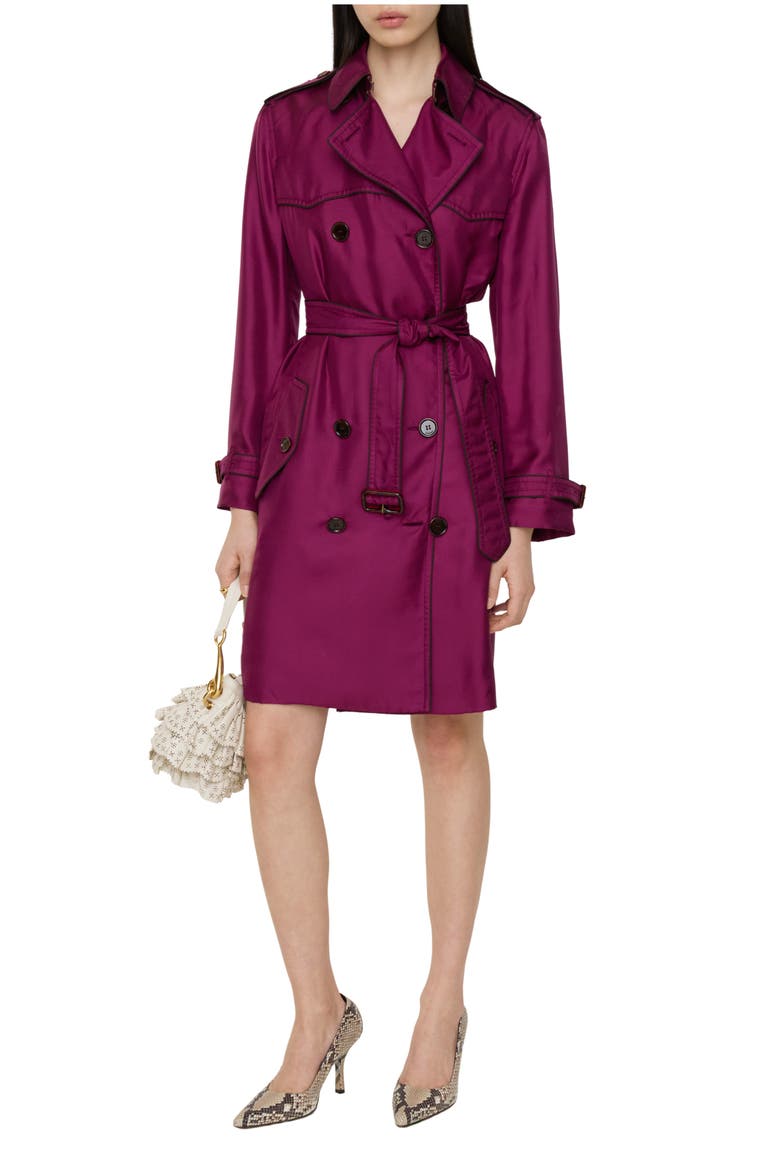 Long Silk Foxfield Trench Coat, Main, color, Allium purple